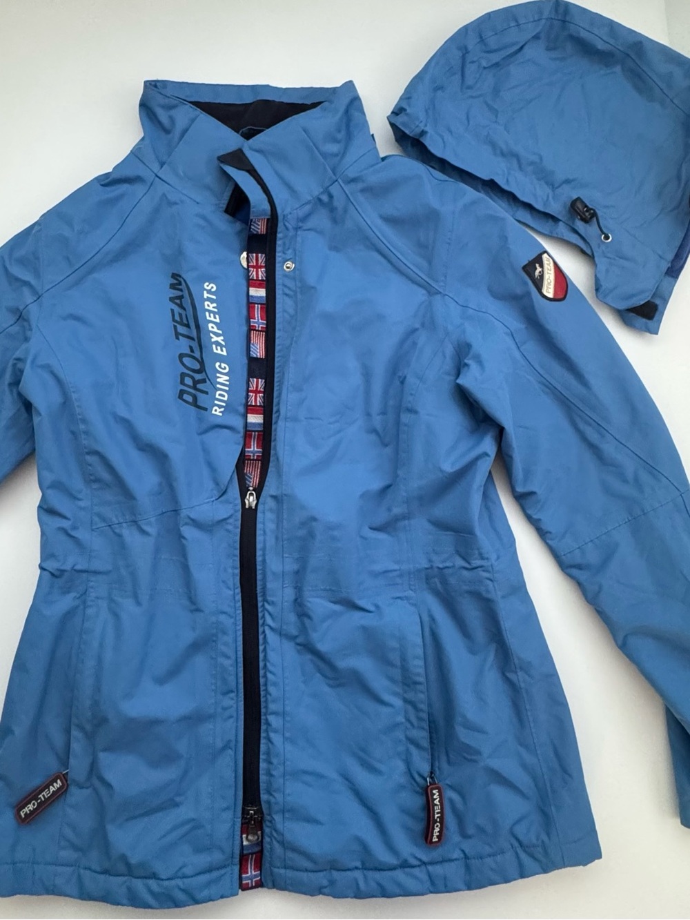 HKM Pro-Team Women's Blue Equestrian Riding Jacket Detachable Hood Size Small